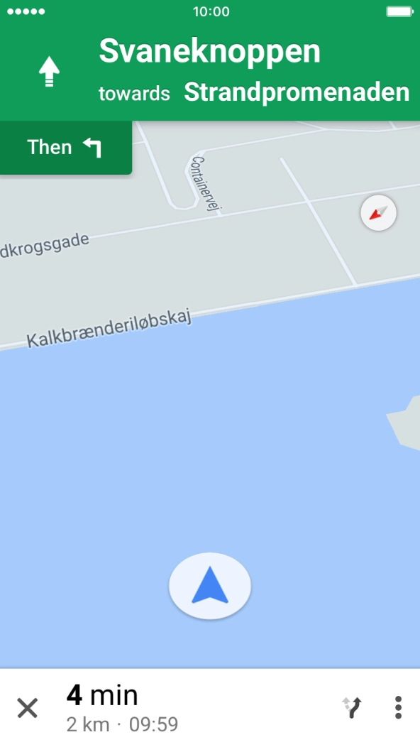 The travel information at the bottom of the screen shows your estimated time of arrival and distance to destination.