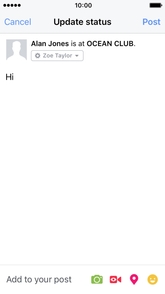 Write the required text and press Post. Write the required text and press Post.