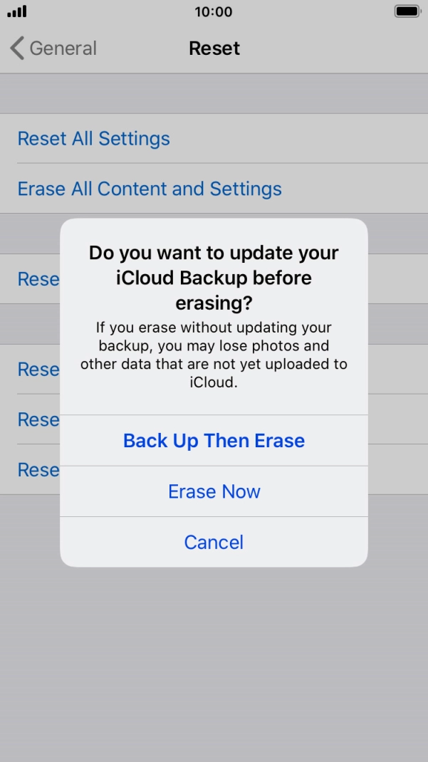 Press the required setting.