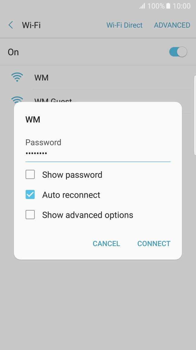 Key in the password for the Wi-Fi network and press CONNECT.