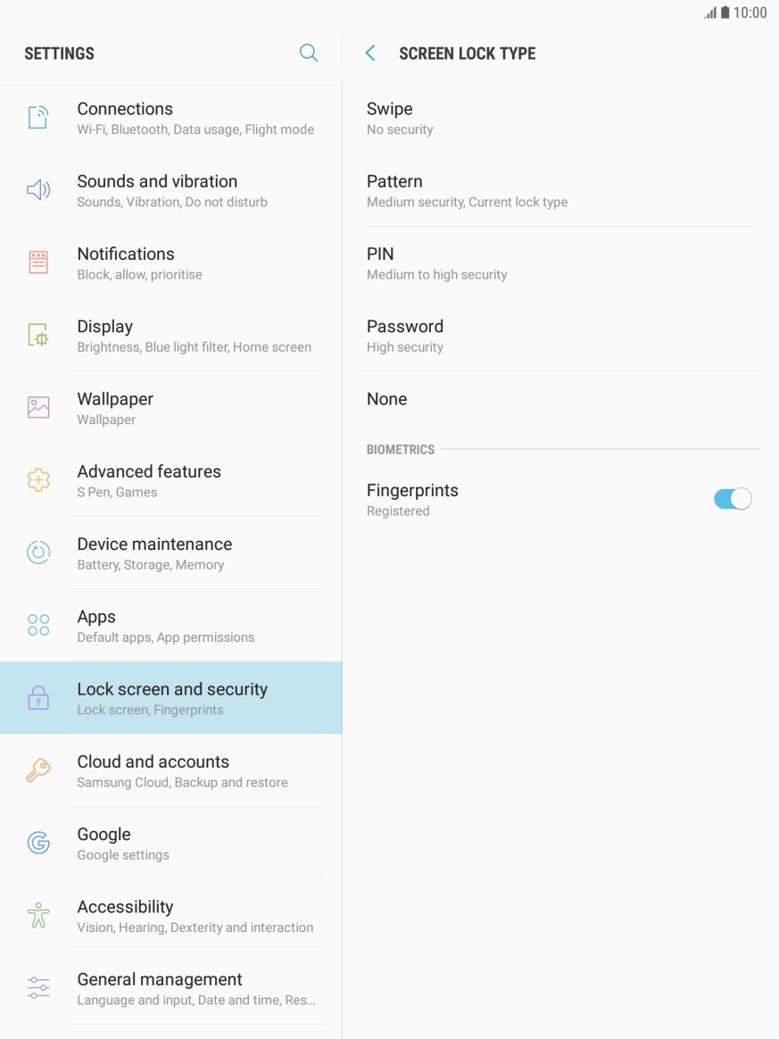 Press None and follow the instructions on the screen to turn off use of lock code.