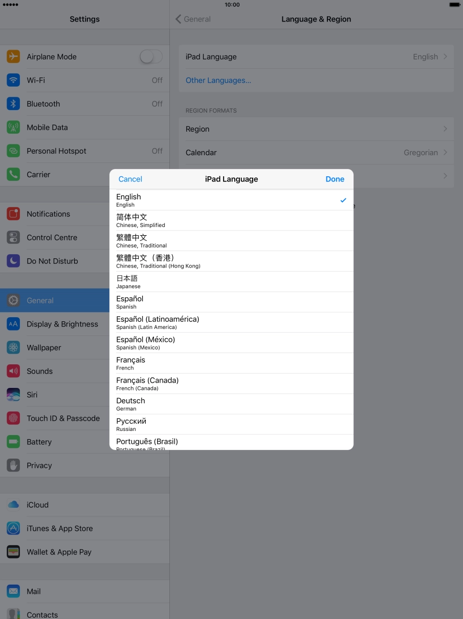 Press Done and follow the instructions on the screen to change to the selected language.
