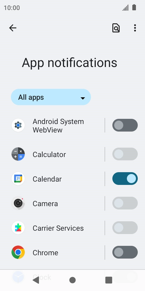 Press the indicators next to the required apps to turn the function on or off.