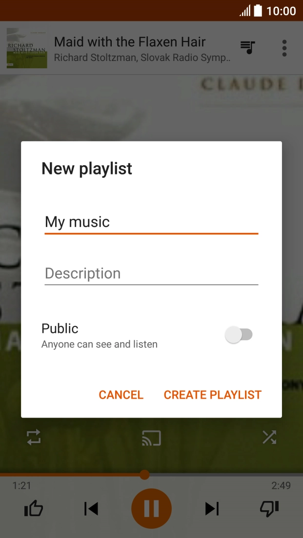 Key in a name for the playlist and press CREATE PLAYLIST.