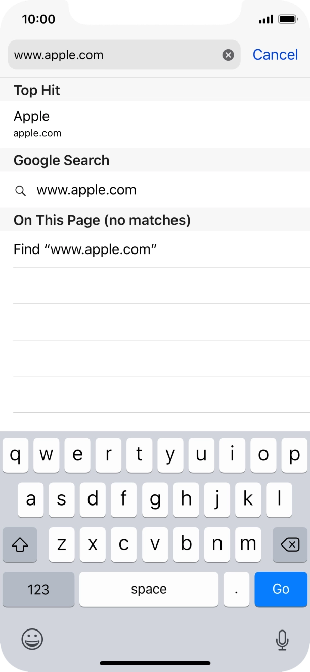 Key in the address of the required web page and press Go.