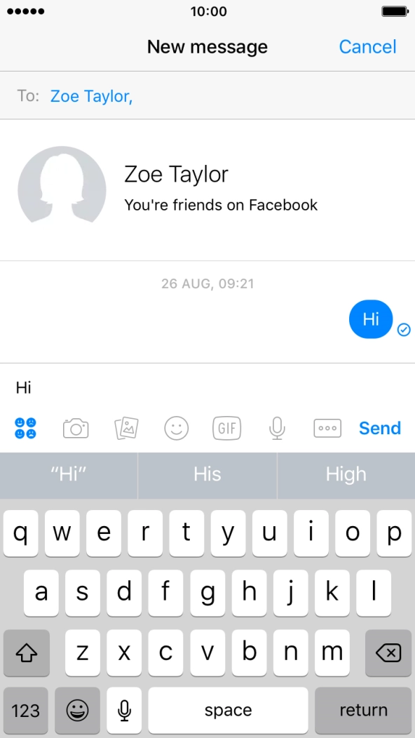 Write the required message and press Send.