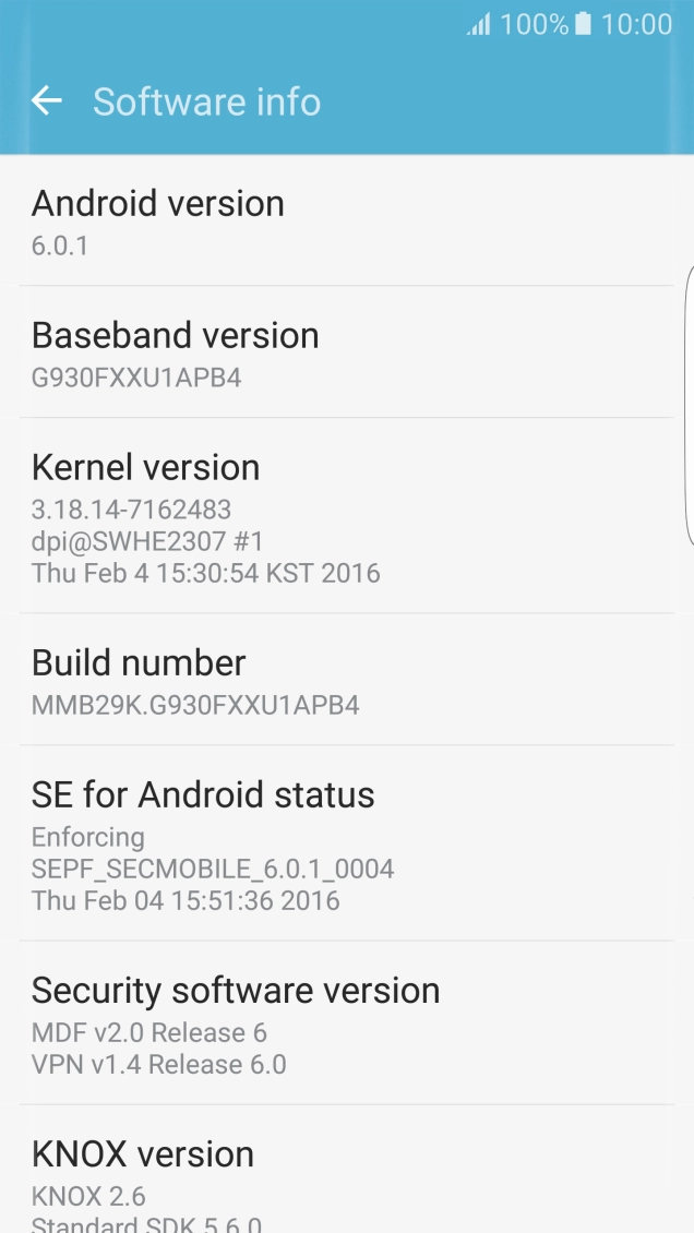 Your phone's software version is displayed below Android version.