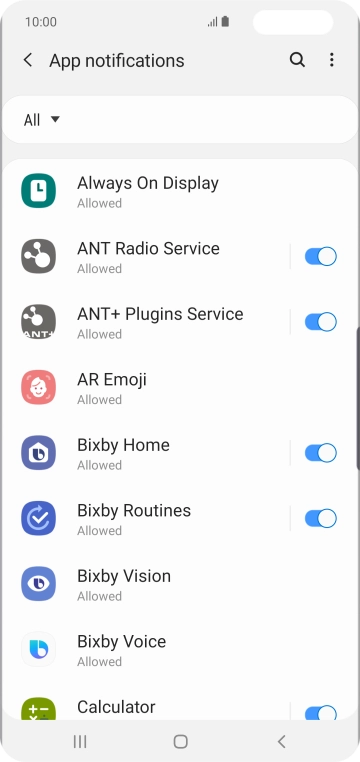 Press the indicator next to the required app to turn the function on or off. Press the indicator next to the required app to turn the function on or off.