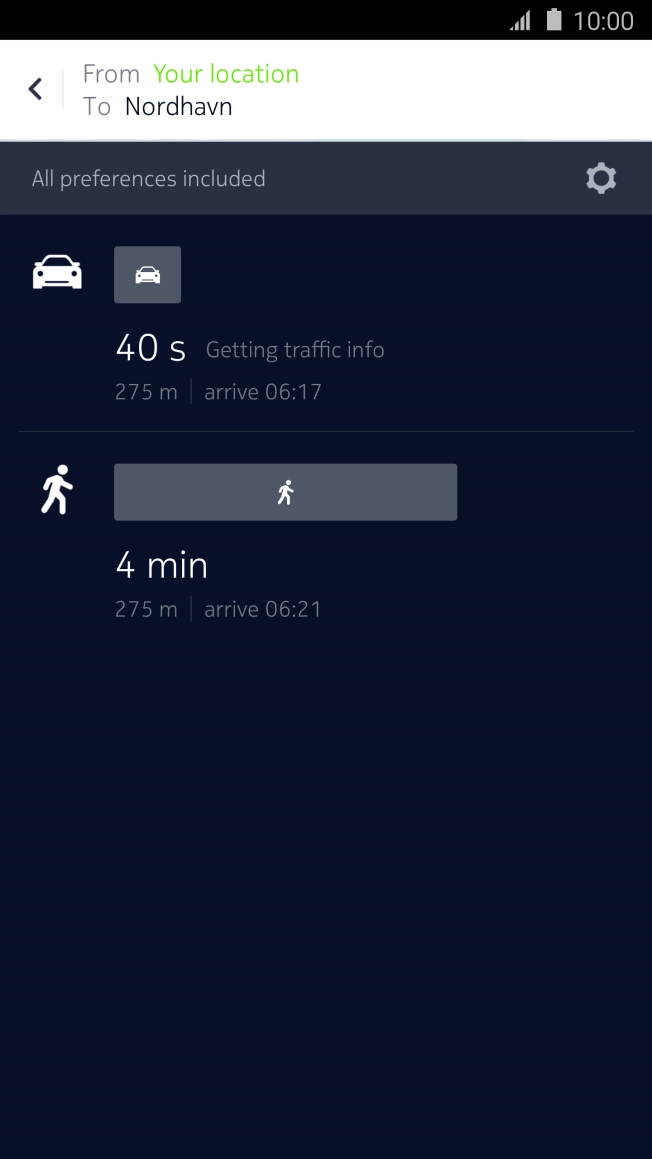 Press the required mode of transportation.
