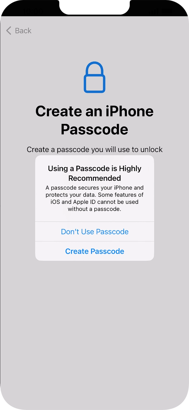 If you turn off the function, press Don't Use Passcode.