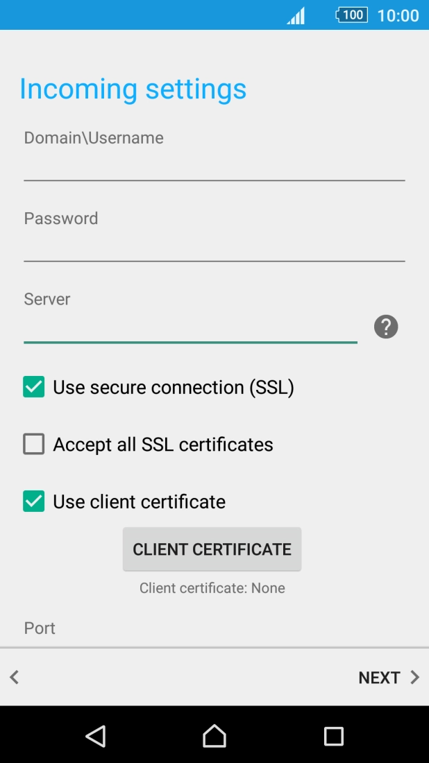 If you turn on the function, press CLIENT CERTIFICATE and follow the instructions on the screen to install the required certificate.