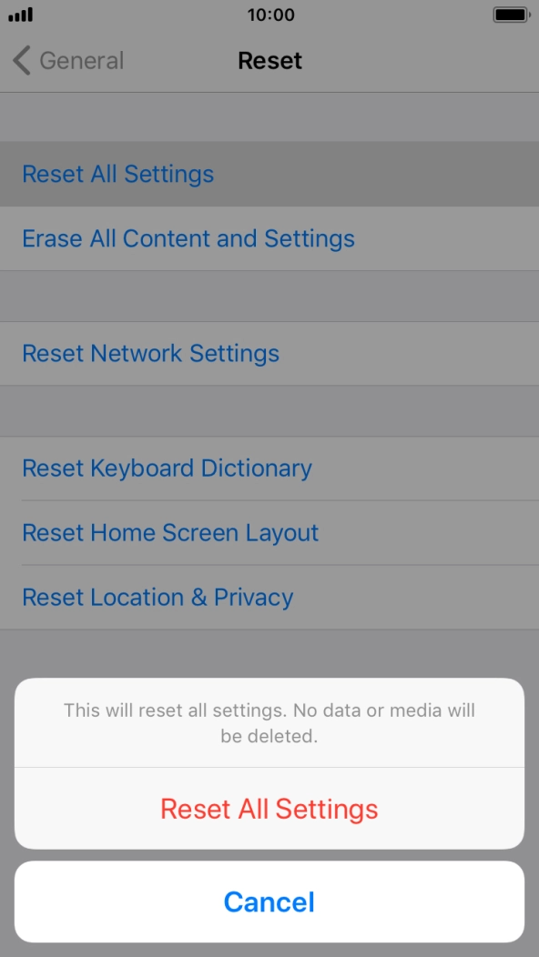 Press Reset All Settings. Press Reset All Settings.