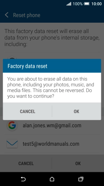 Press OK. Wait a moment while the factory default settings are restored.
Follow the instructions on the screen to set up your phone and prepare it for use. Press OK. Wait a moment while the factory default settings are restored.
Follow the instructions on the screen to set up your phone and prepare it for use.