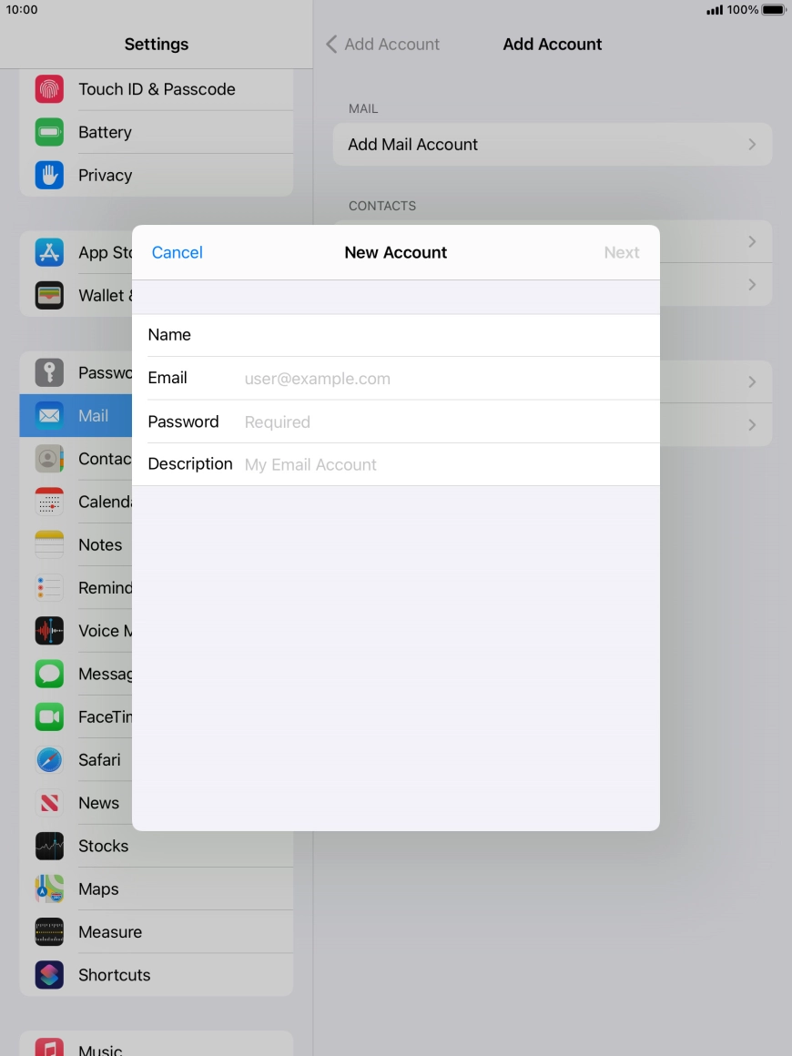 Press Email and key in your email address.