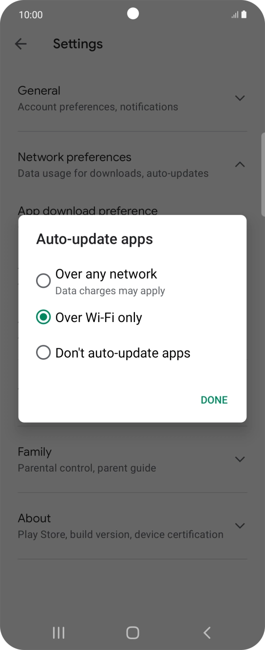 To turn on automatic update of apps using mobile network, press Over any network.