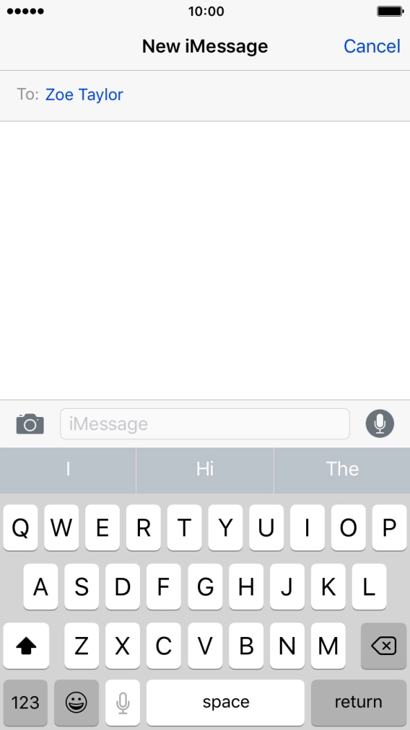 If the recipient can receive iMessages, iMessage is displayed in the text input field.