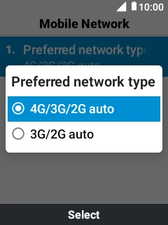 Select the required network mode.