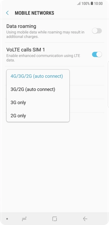 Press the required network mode. Press the required network mode.