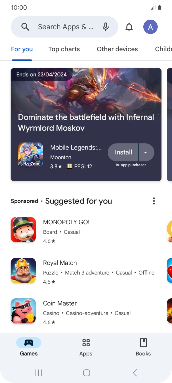 Press the search field.