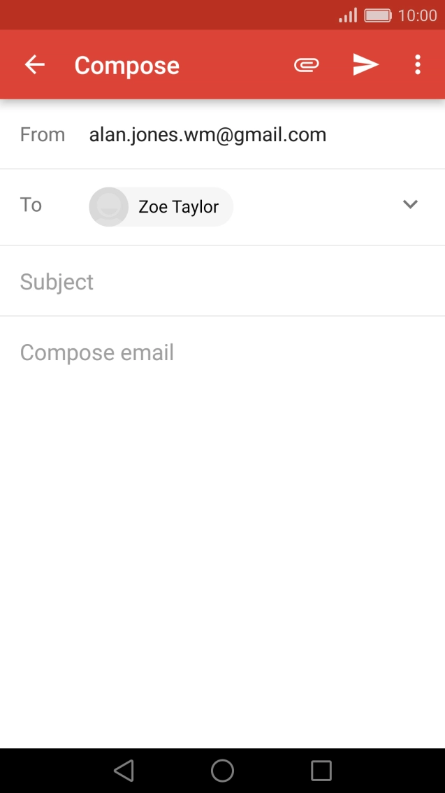 Press Subject and key in a subject for the email.