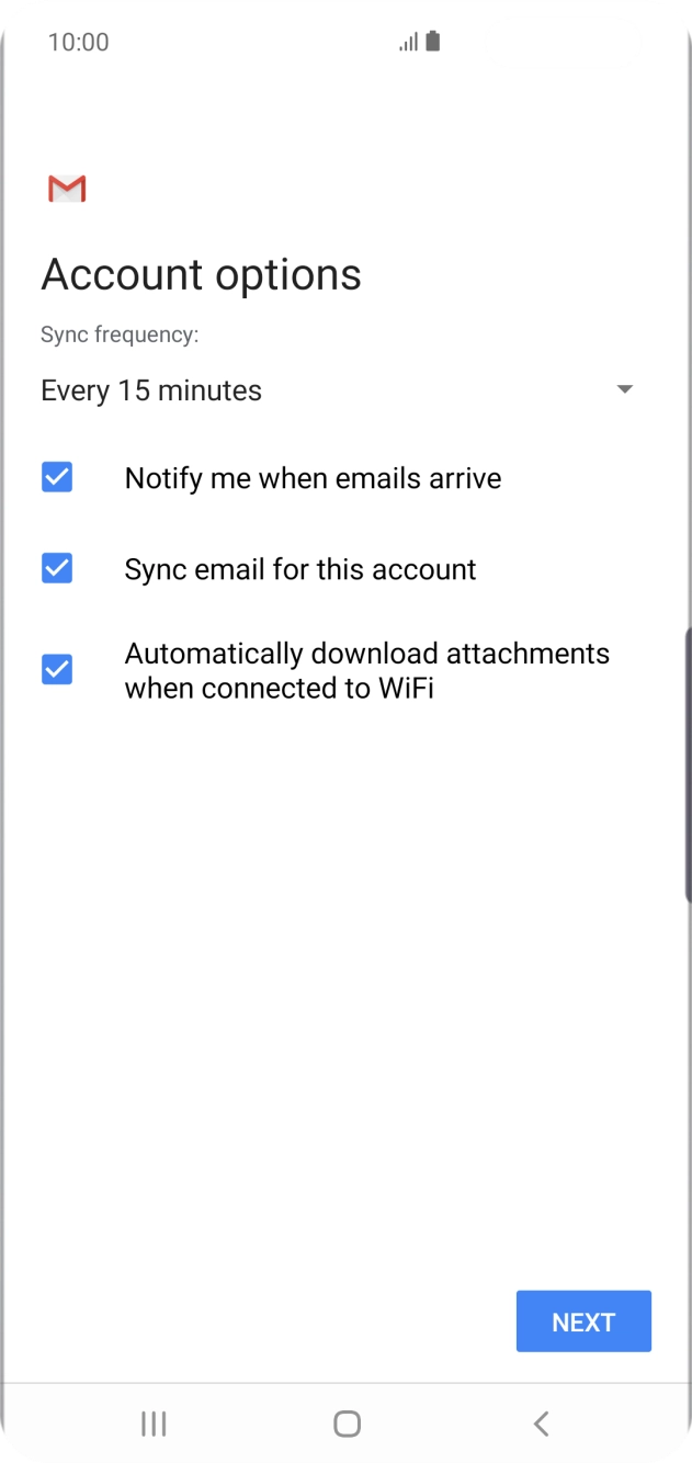 If this screen is displayed, you email account has been recognised and set up automatically. Follow the instructions on the screen to key in more information and finish setting up your phone.