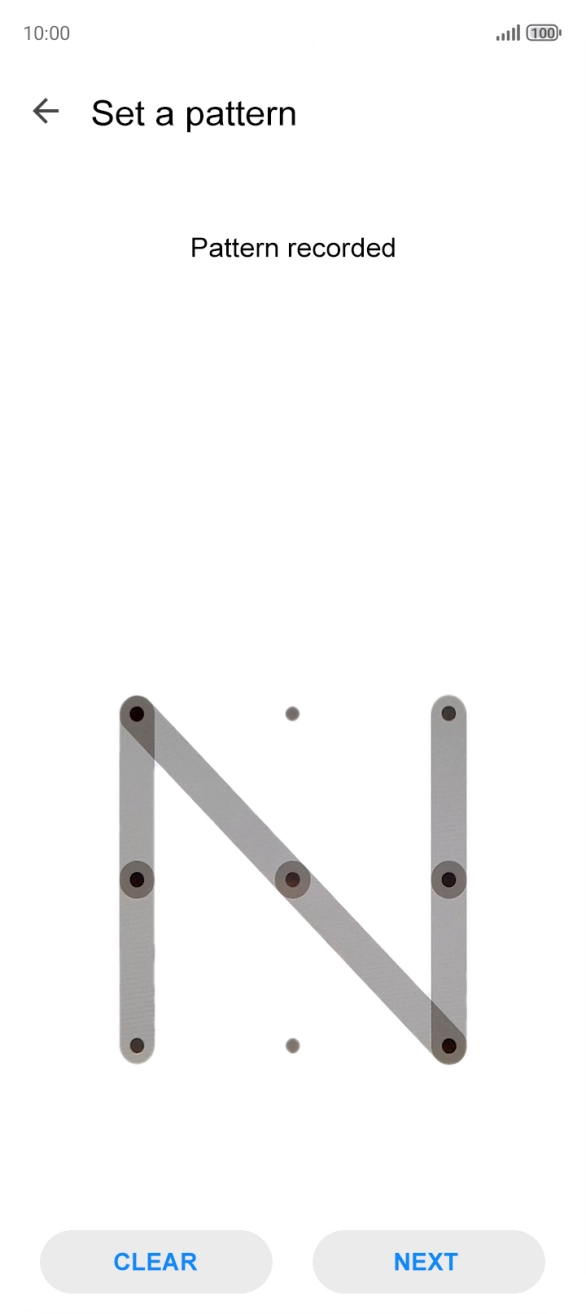 Slide your finger across the screen to connect at least four points and press NEXT. Slide your finger across the screen to connect at least four points and press NEXT.