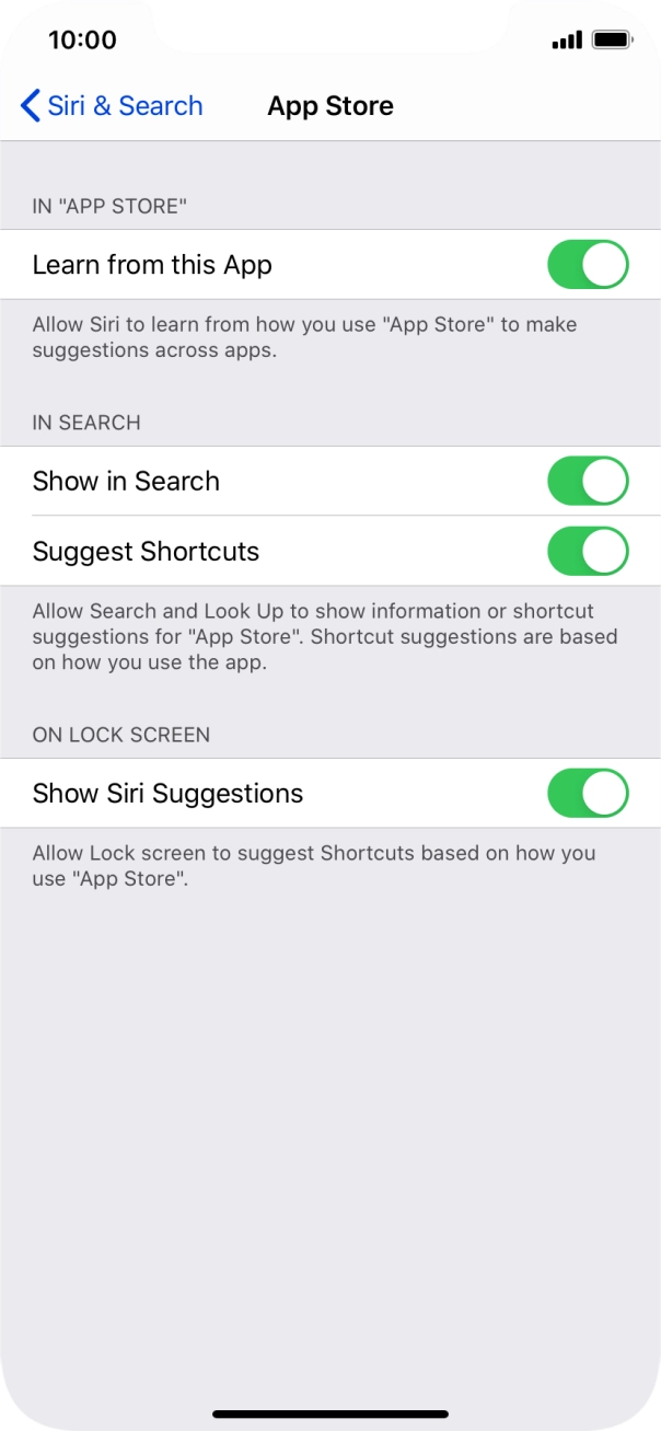 Press the indicators next to the required settings to turn them on or off.