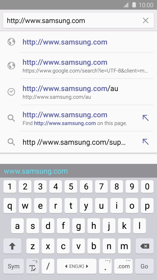 Key in the address of the required web page and press Go.