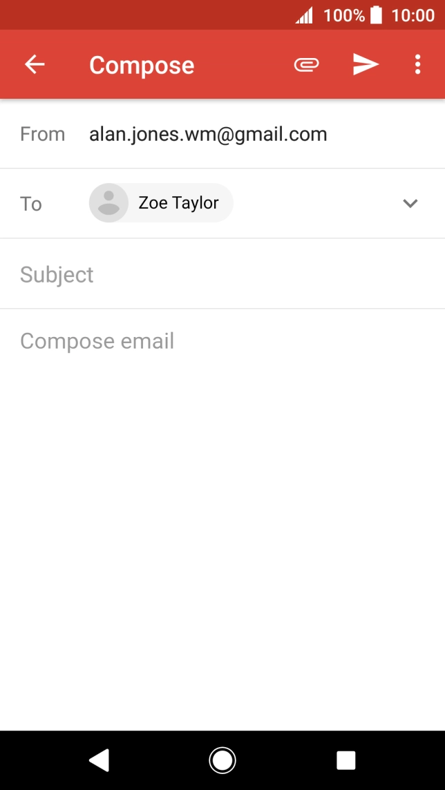 Press Subject and key in a subject for the email.