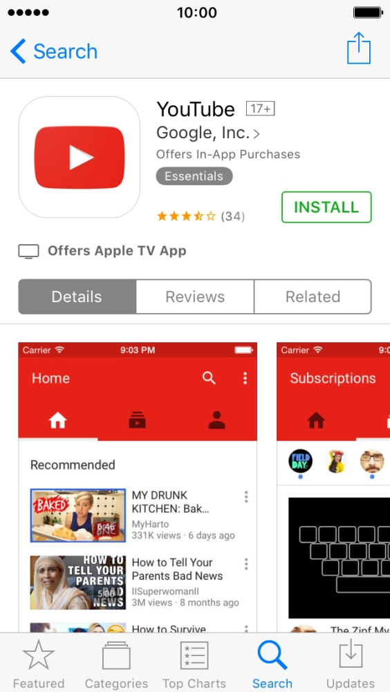 Press INSTALL and wait while YouTube is installed.