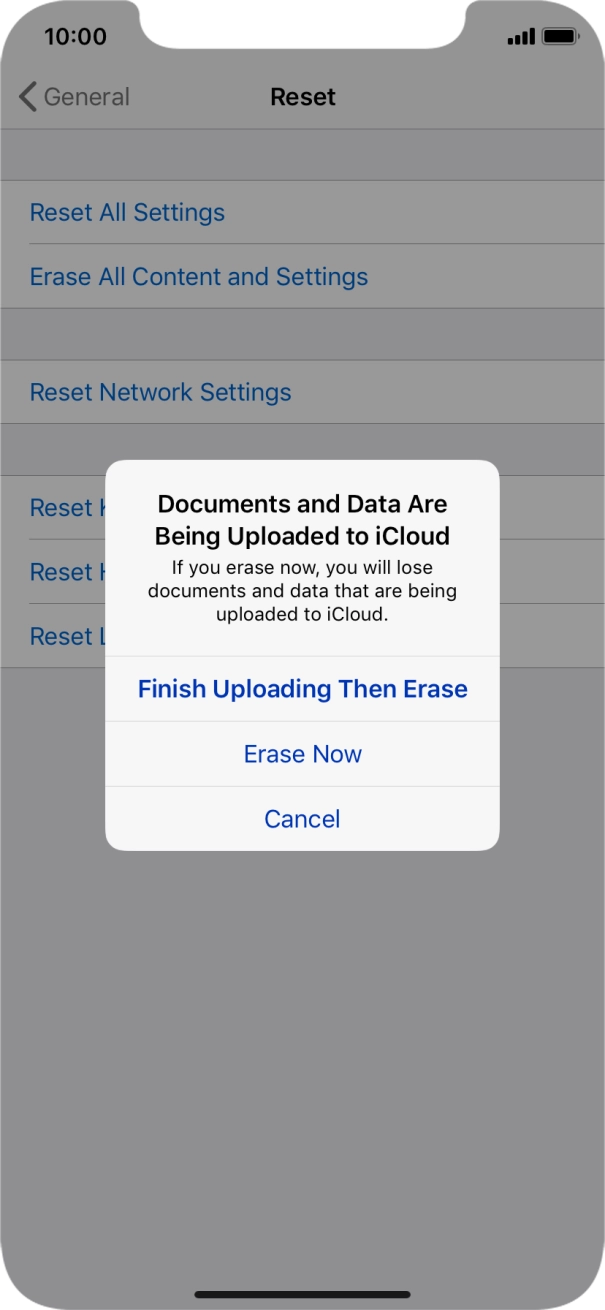 Press the required setting.