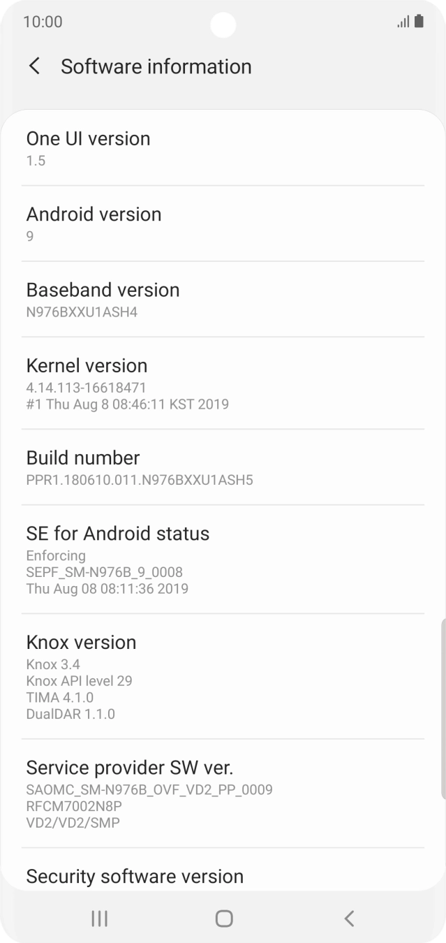 Your phone's software version is displayed below Android version.