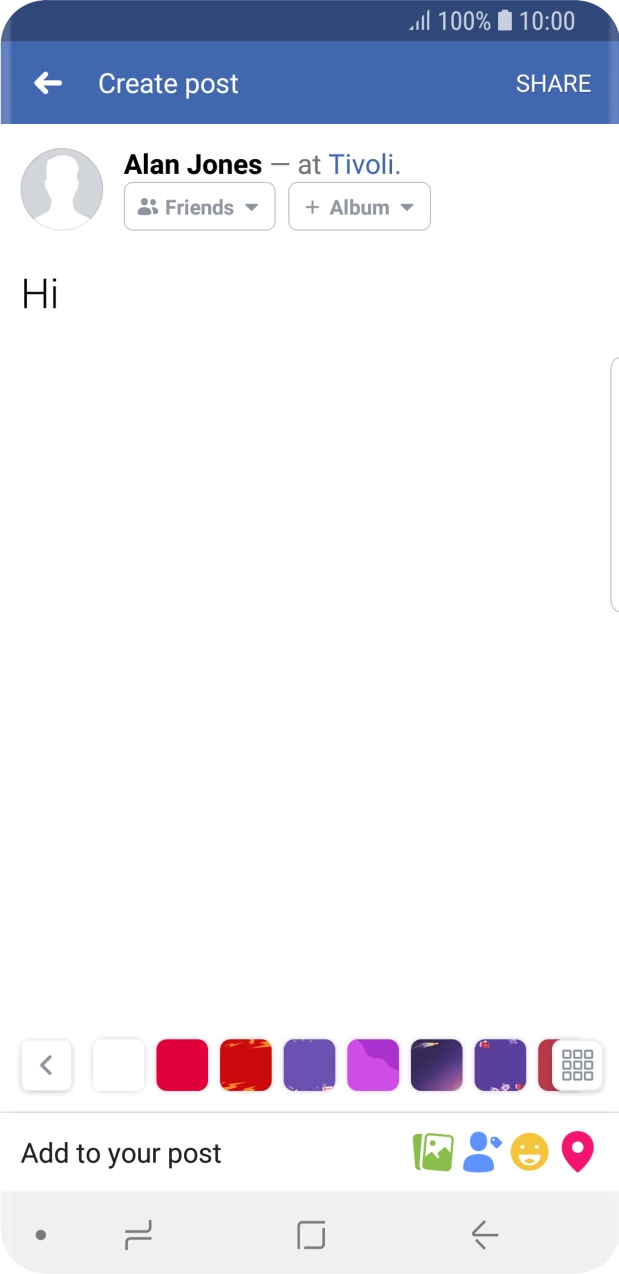 Write the required text and press SHARE.