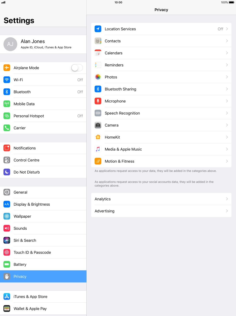 Press Location Services.