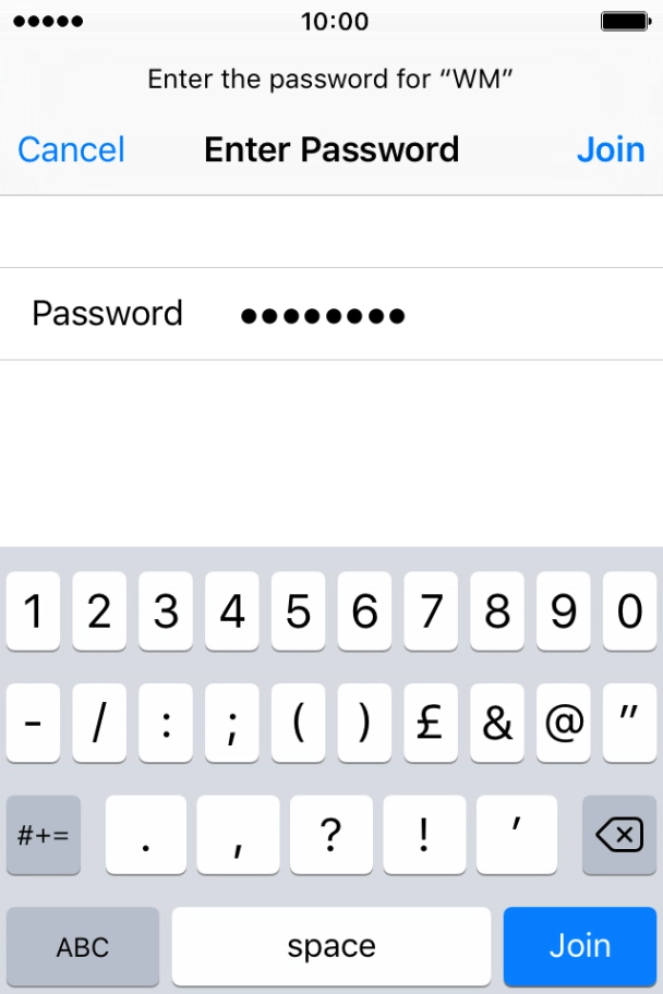 Key in the password for the Wi-Fi network and press Join.