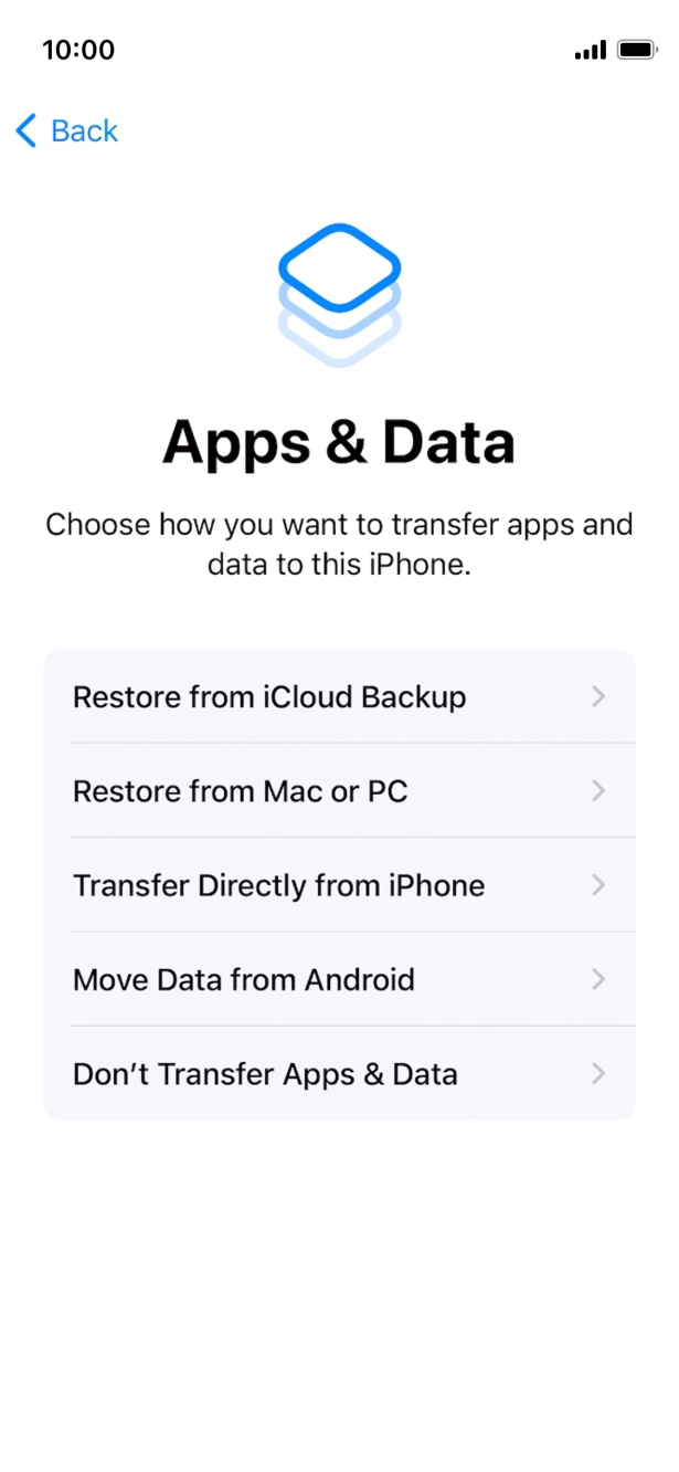 Press Don't Transfer Apps & Data and follow the instructions on the screen to finish the activation.