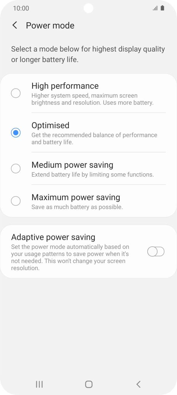Press the required setting.