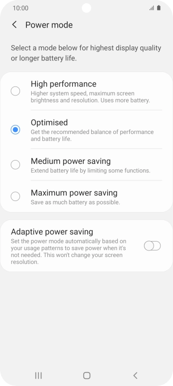 Press the required setting. Press the required setting.