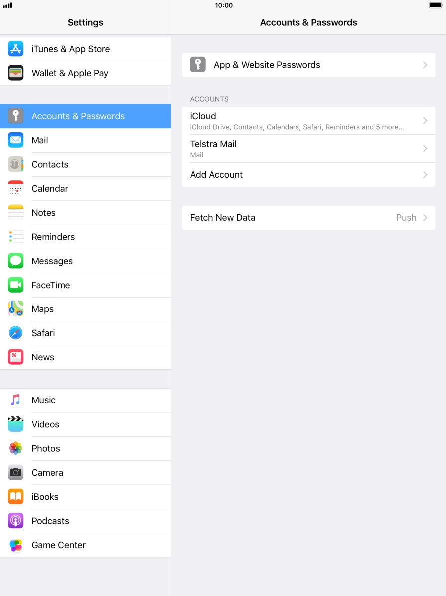 Press the name of the email account you've just set up. Press the name of the email account you've just set up.
