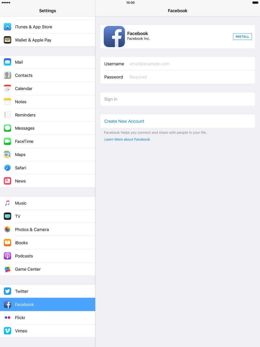 Press INSTALL and wait while Facebook is installed.