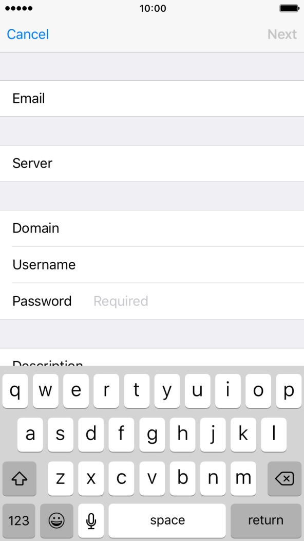 Press Password and key in the password for your email account. Press Password and key in the password for your email account.
