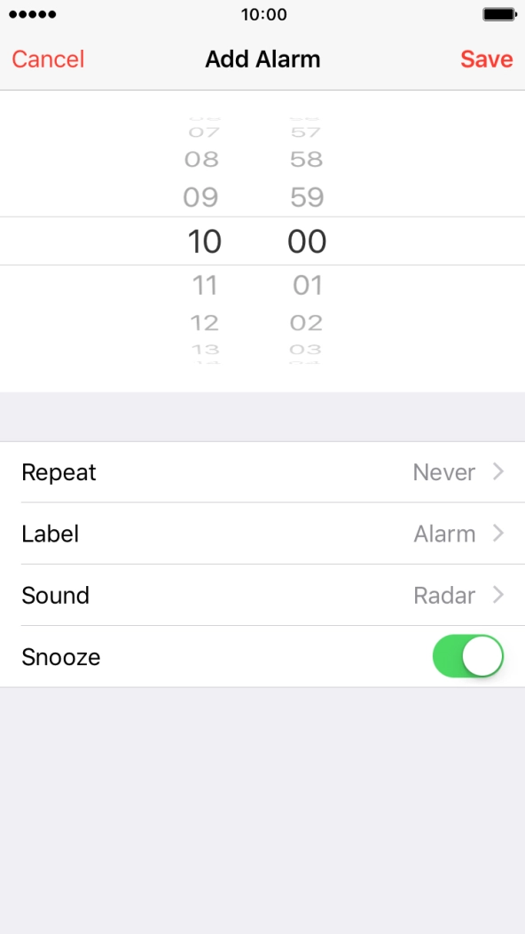 Drag hours and minutes upwards or downwards to set the time for the alarm.