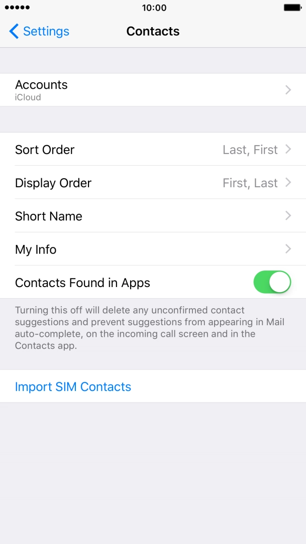 Press Import SIM Contacts.