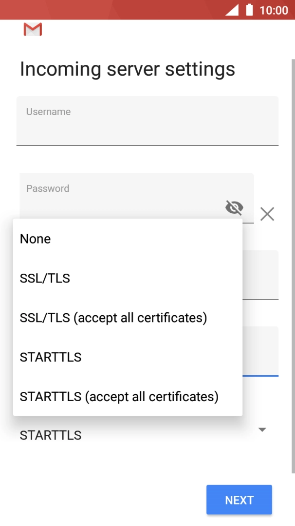 Press SSL/TLS (accept all certificates).