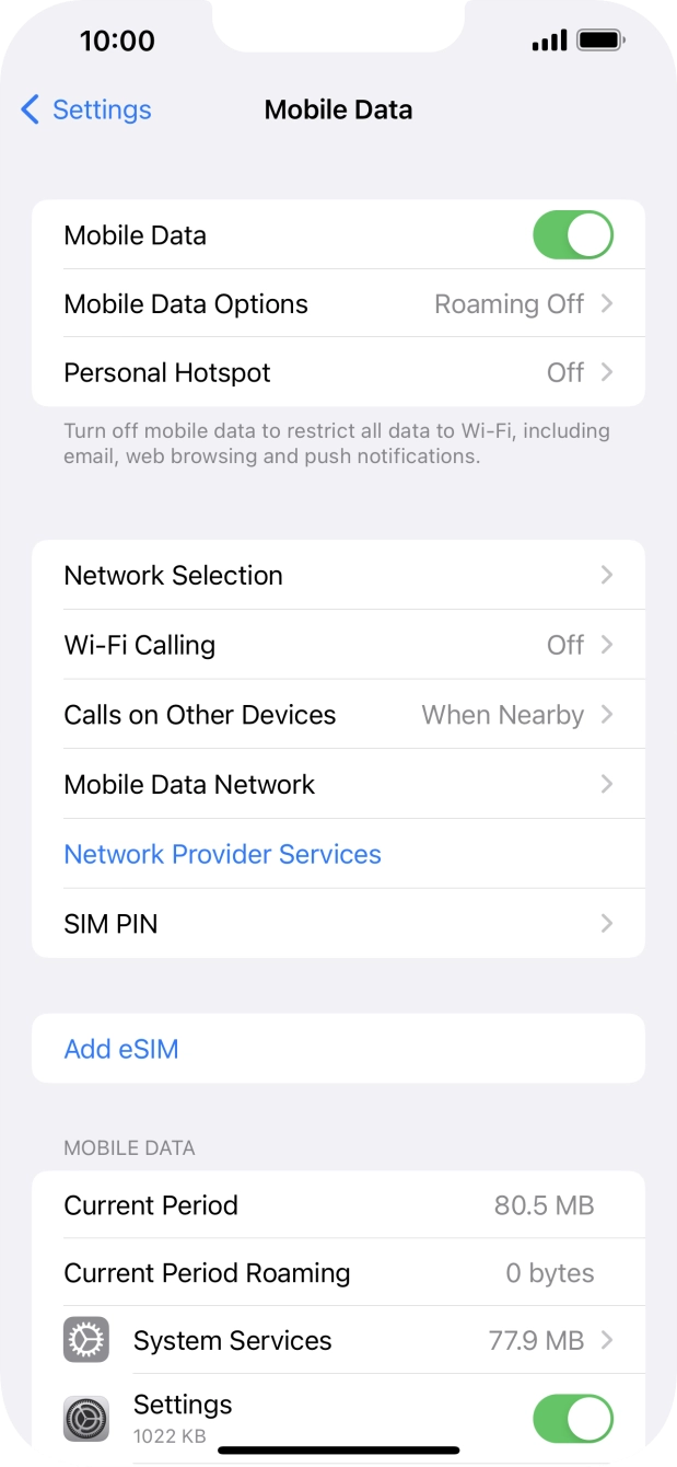 Press Mobile Data Options.