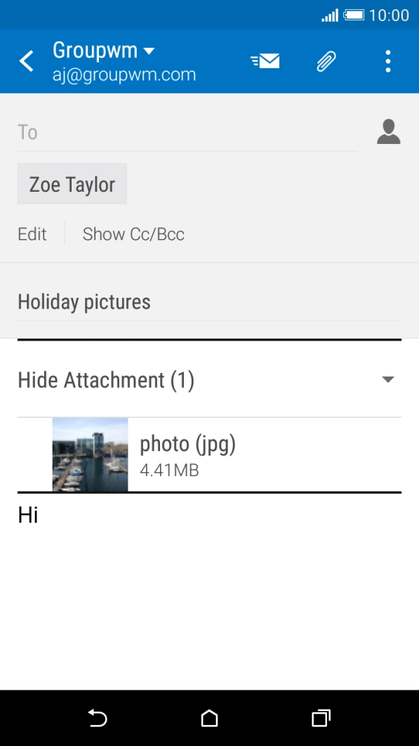 Press the send icon when you've finished your email.
