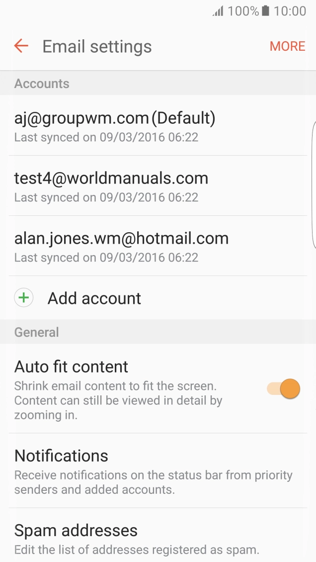 Press the required email account.
