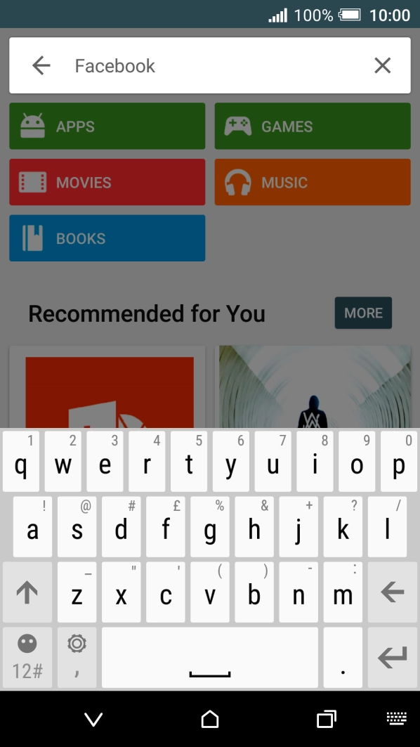 Key in Facebook and press enter.
