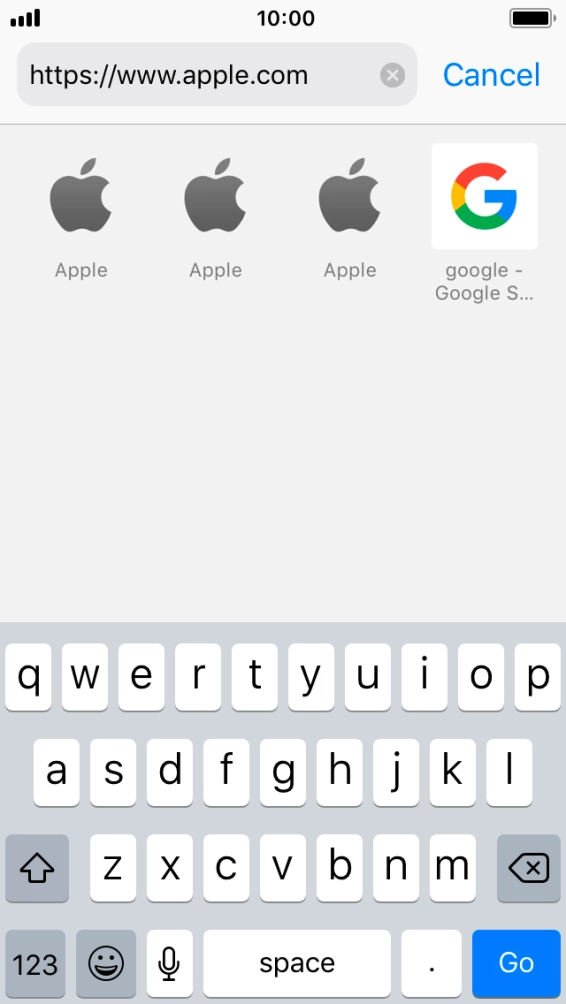 Key in the address of the required web page and press Go.