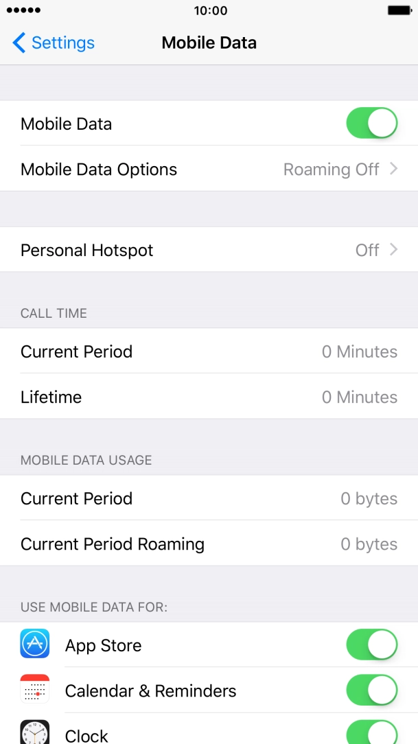 The total data usage is displayed below MOBILE DATA USAGE.